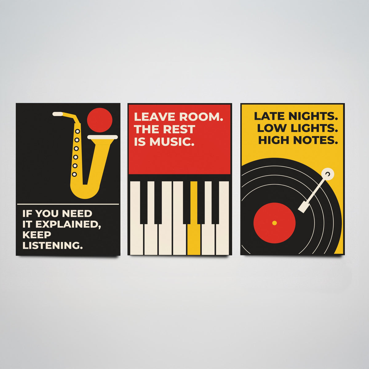 Jazz Quotes Set of Three Art Prints - 3 Bauhaus Music Posters - Minimalist Music Wall Art Illustration V1