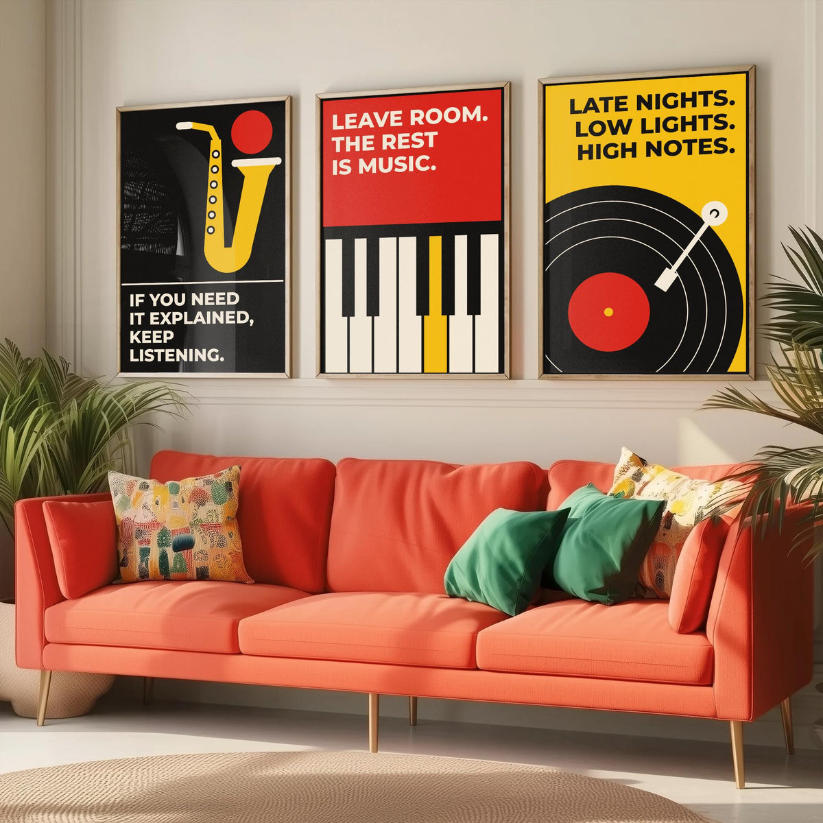 Jazz Quotes Set of Three Art Prints - 3 Bauhaus Music Posters - Minimalist Music Wall Art Illustration V1