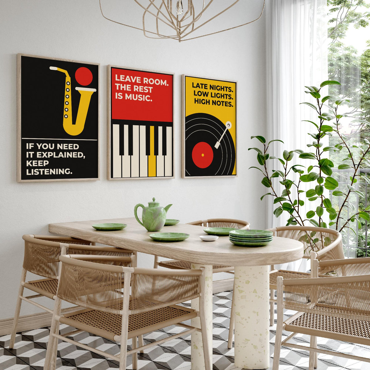Jazz Quotes Set of Three Art Prints - 3 Bauhaus Music Posters - Minimalist Music Wall Art Illustration V1
