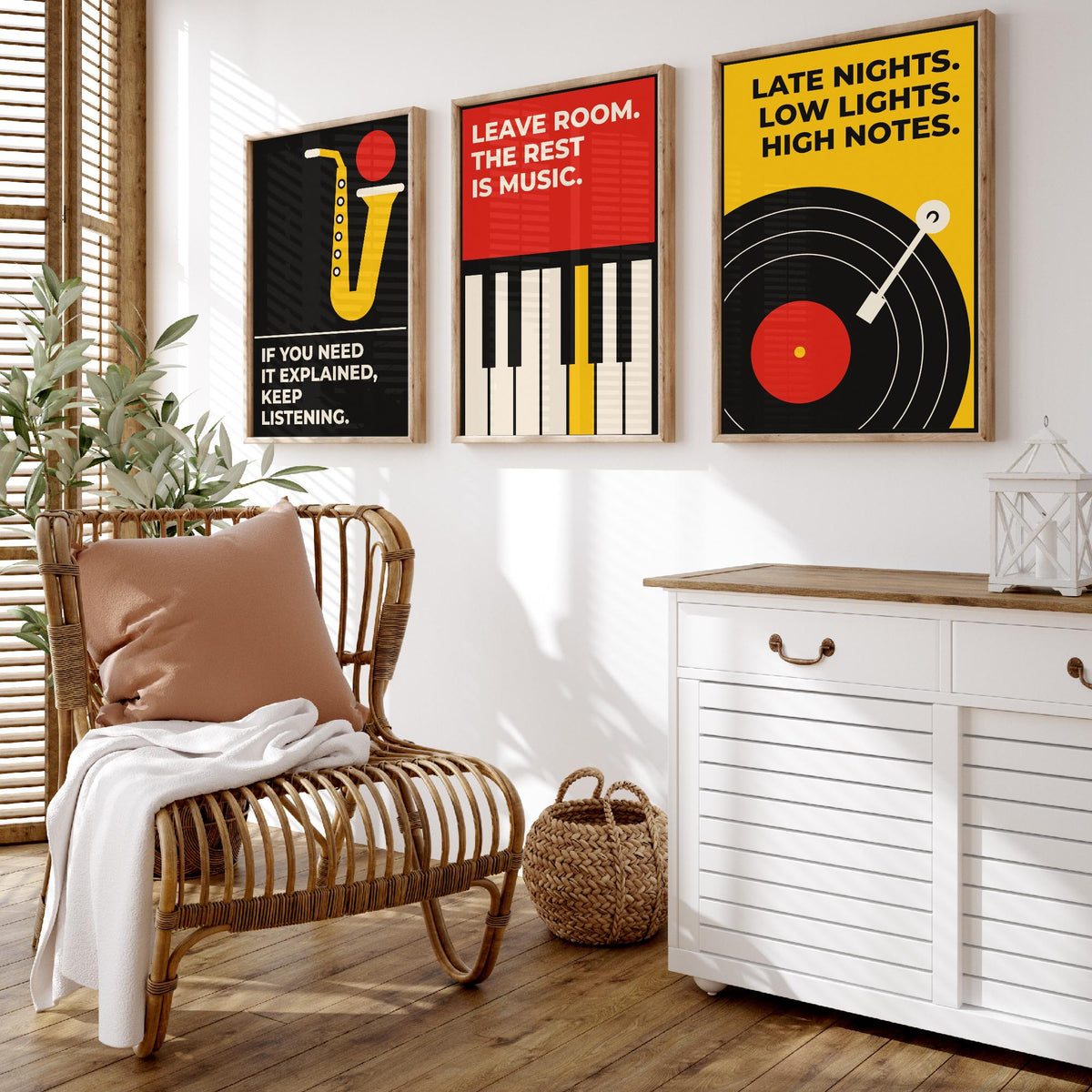 Jazz Quotes Set of Three Art Prints - 3 Bauhaus Music Posters - Minimalist Music Wall Art Illustration V1