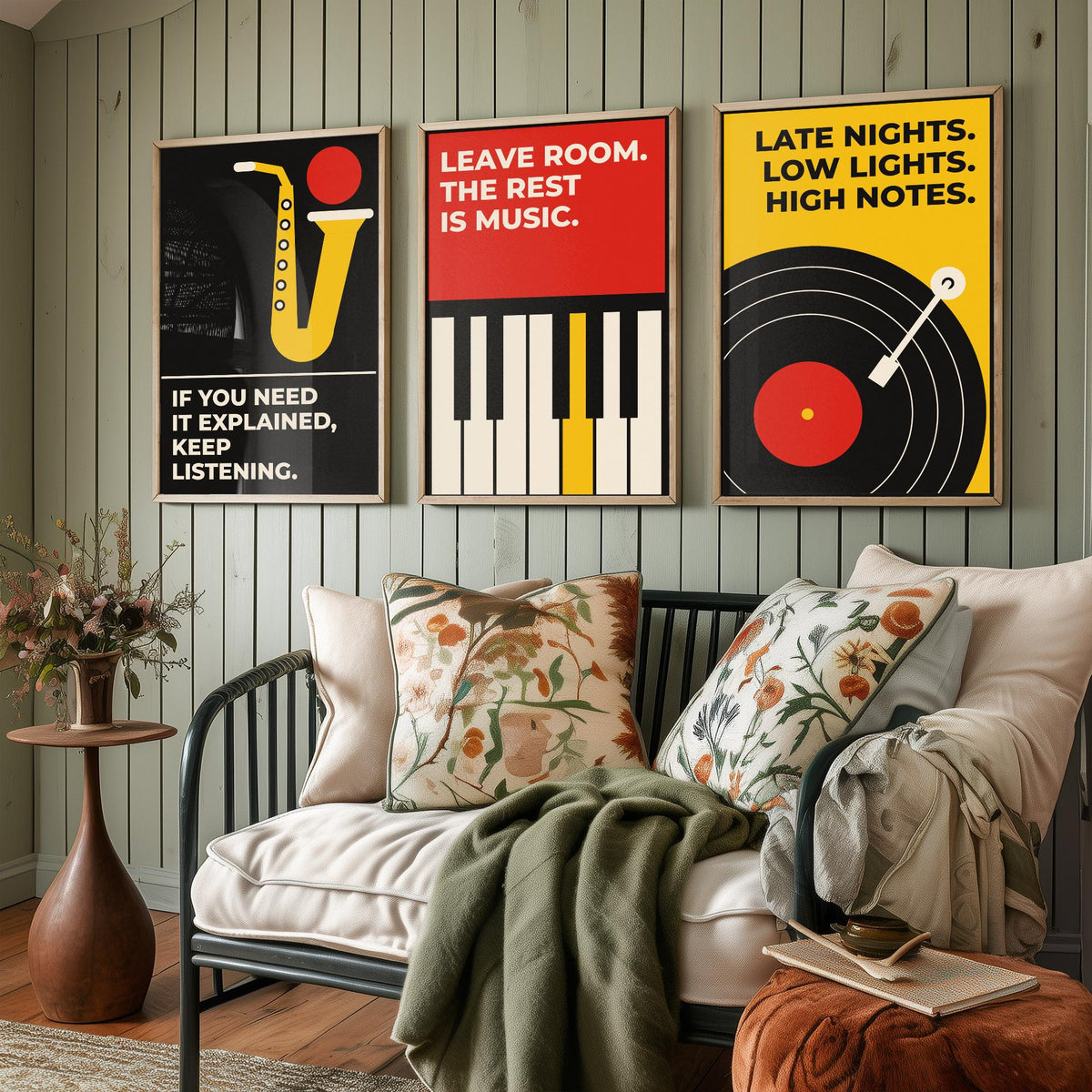 Jazz Quotes Set of Three Art Prints - 3 Bauhaus Music Posters - Minimalist Music Wall Art Illustration V1