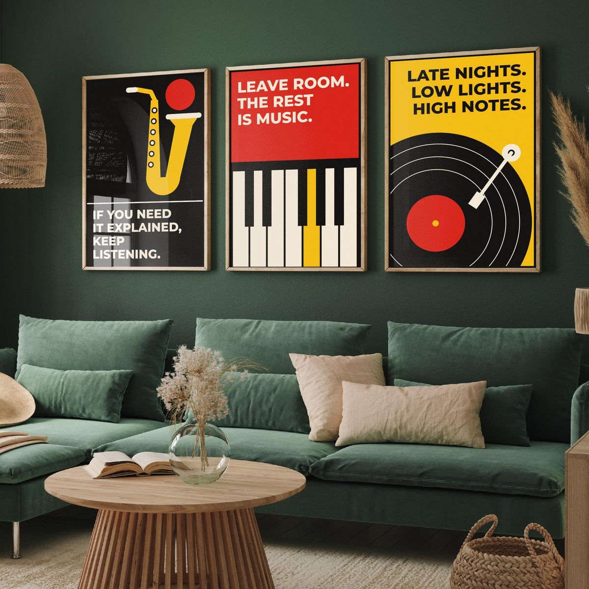 Jazz Quotes Set of Three Art Prints - 3 Bauhaus Music Posters - Minimalist Music Wall Art Illustration V1