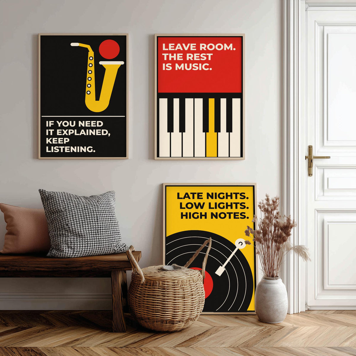 Jazz Quotes Set of Three Art Prints - 3 Bauhaus Music Posters - Minimalist Music Wall Art Illustration V1