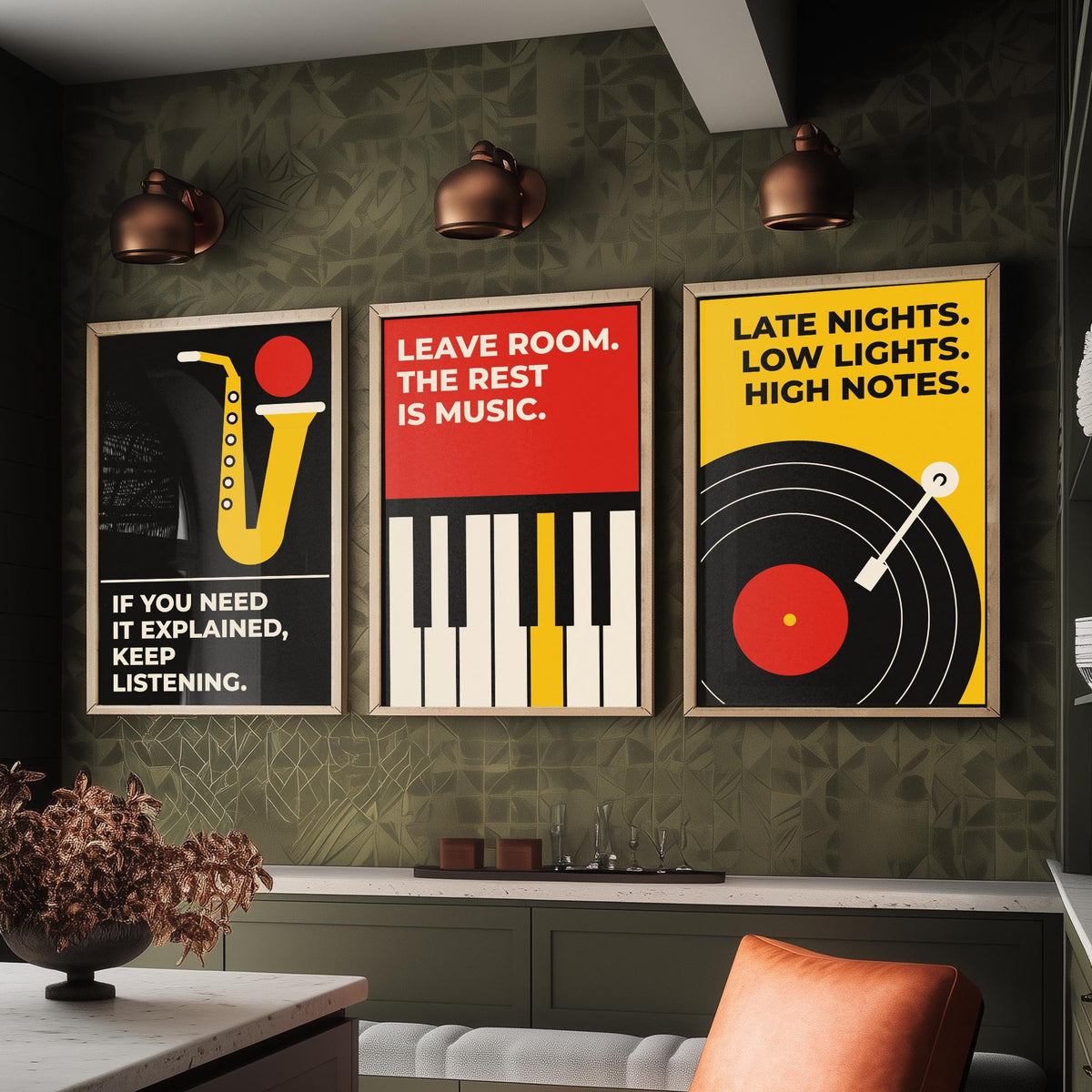Jazz Quotes Set of Three Art Prints - 3 Bauhaus Music Posters - Minimalist Music Wall Art Illustration V1