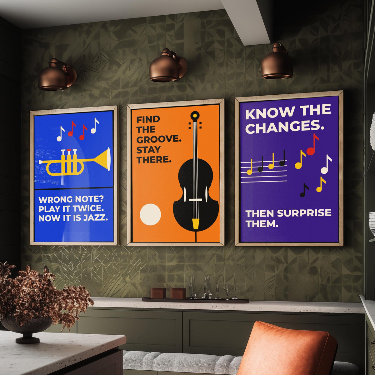Jazz Quotes Set of Three Art Prints - 3 Retro Bauhaus Music Posters - Minimalist Music Wall Art Illustration V2