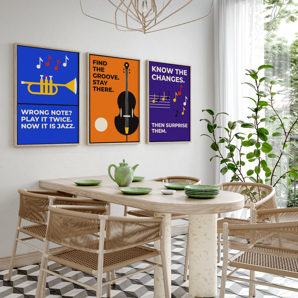Jazz Quotes Set of Three Art Prints - 3 Retro Bauhaus Music Posters - Minimalist Music Wall Art Illustration V2