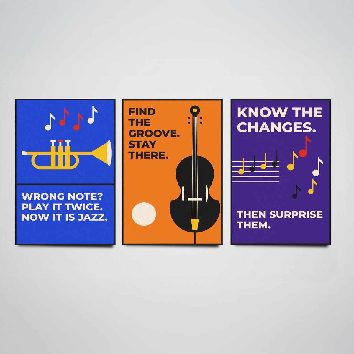 Jazz Quotes Set of Three Art Prints - 3 Retro Bauhaus Music Posters - Minimalist Music Wall Art Illustration V2