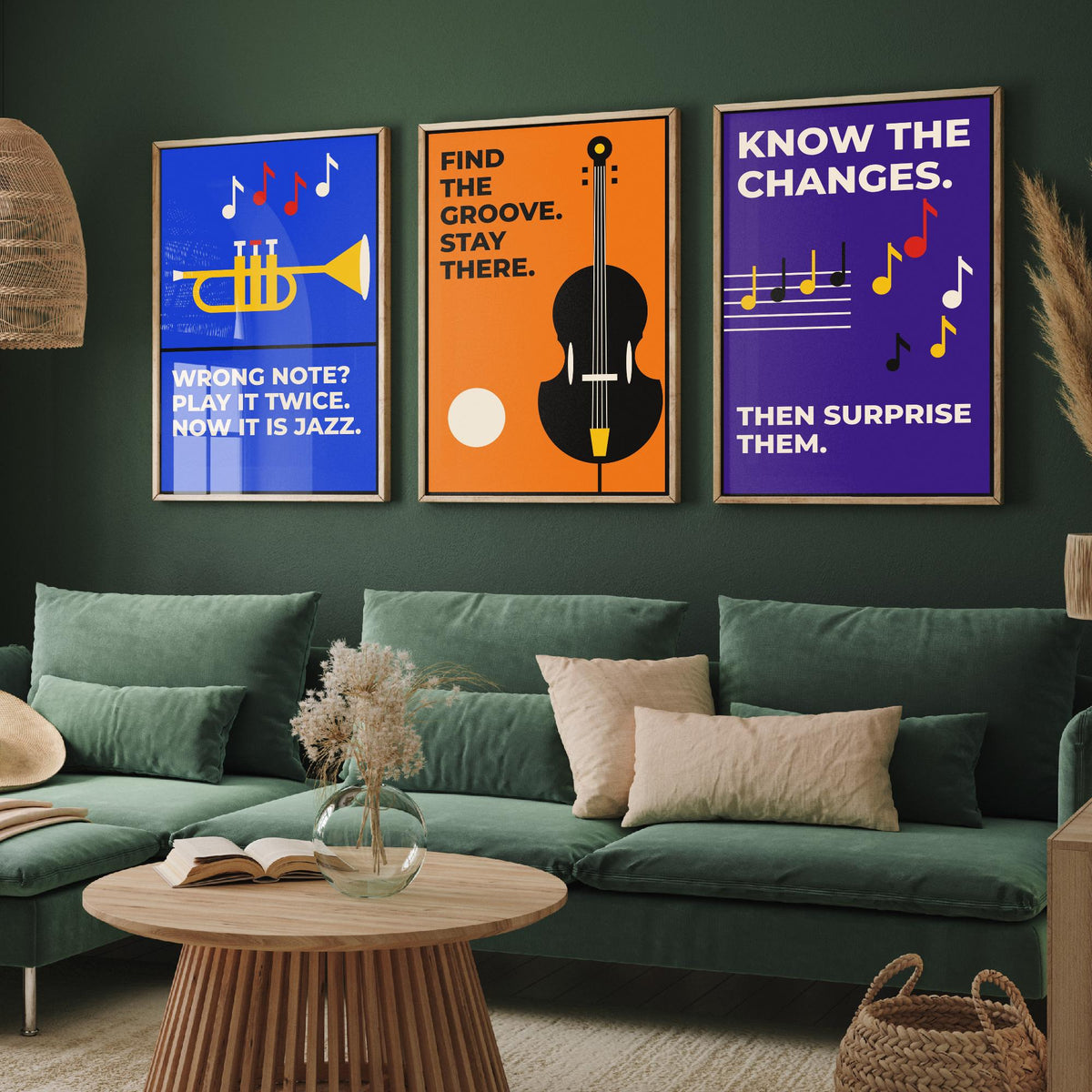 Jazz Quotes Set of Three Art Prints - 3 Retro Bauhaus Music Posters - Minimalist Music Wall Art Illustration V2