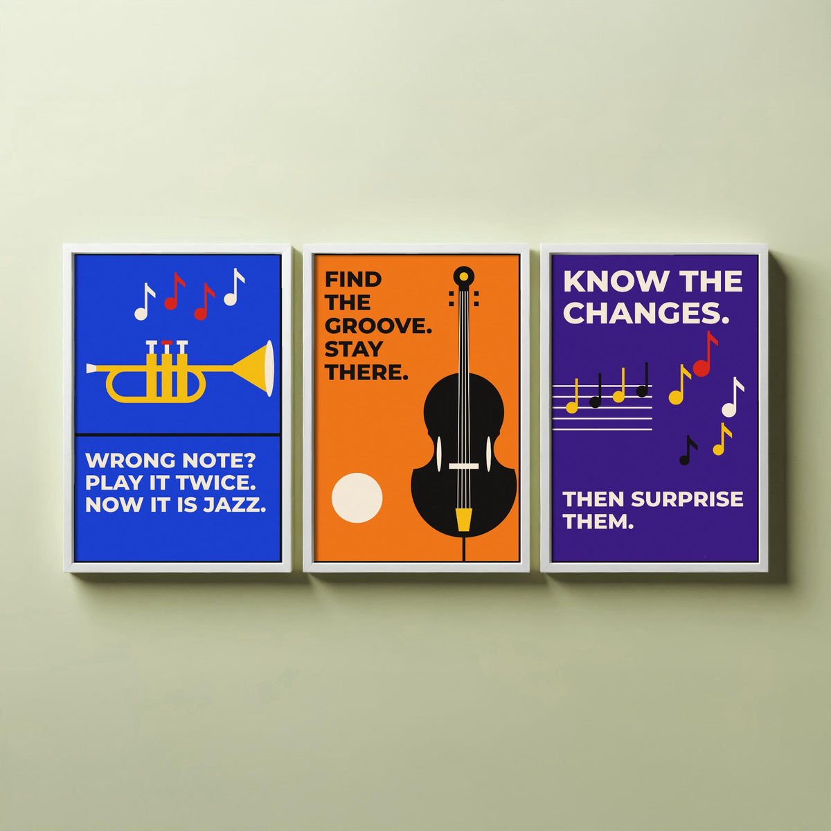 Jazz Quotes Set of Three Art Prints - 3 Retro Bauhaus Music Posters - Minimalist Music Wall Art Illustration V2