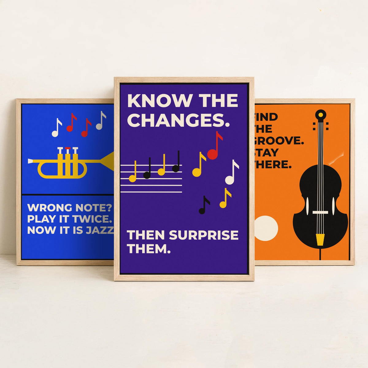 Jazz Quotes Set of Three Art Prints - 3 Retro Bauhaus Music Posters - Minimalist Music Wall Art Illustration V2