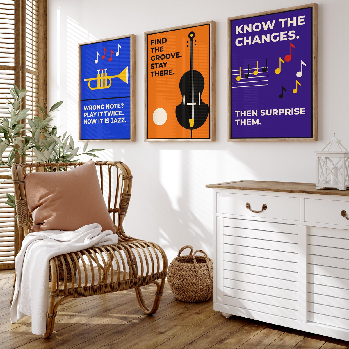 Jazz Quotes Set of Three Art Prints - 3 Retro Bauhaus Music Posters - Minimalist Music Wall Art Illustration V2