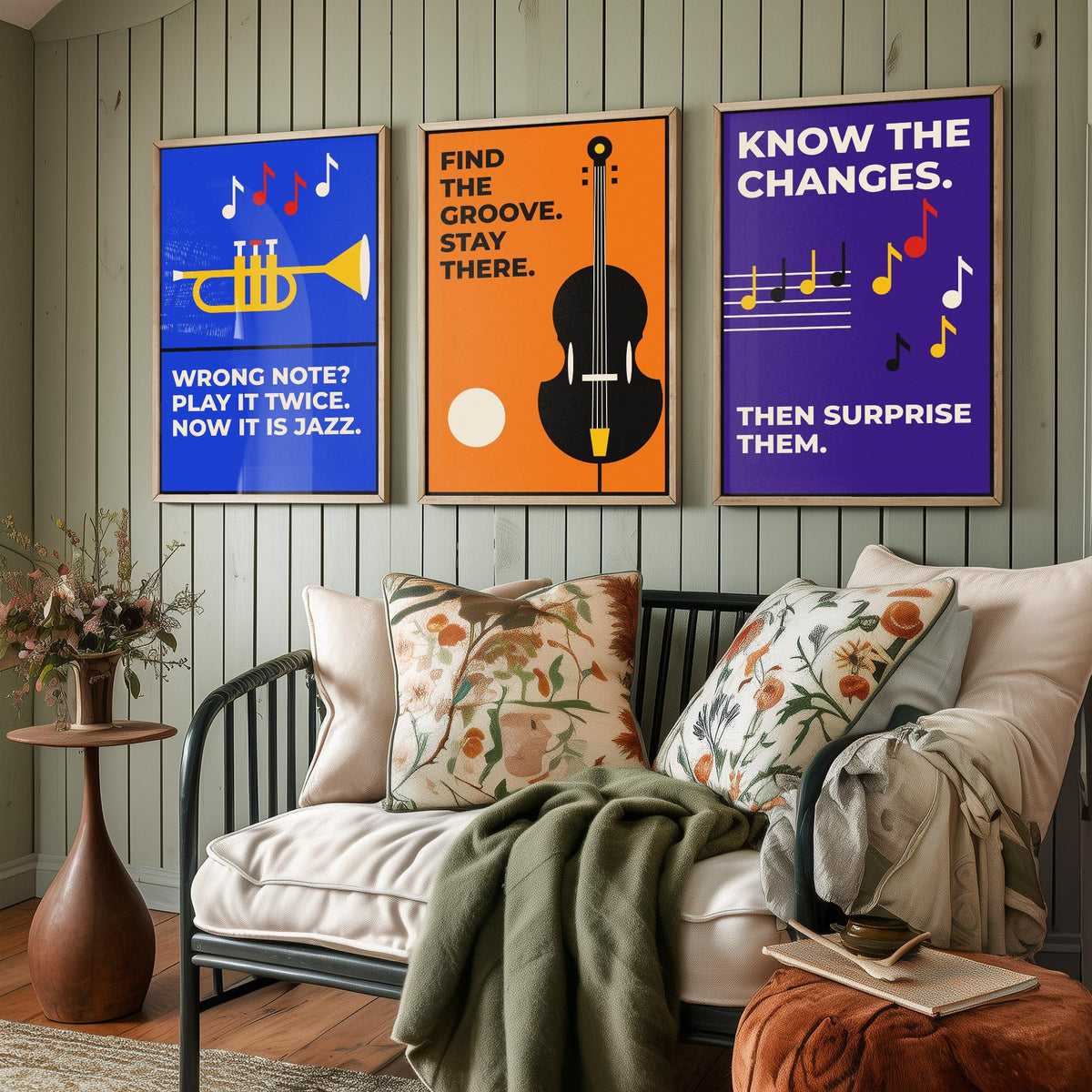 Jazz Quotes Set of Three Art Prints - 3 Retro Bauhaus Music Posters - Minimalist Music Wall Art Illustration V2