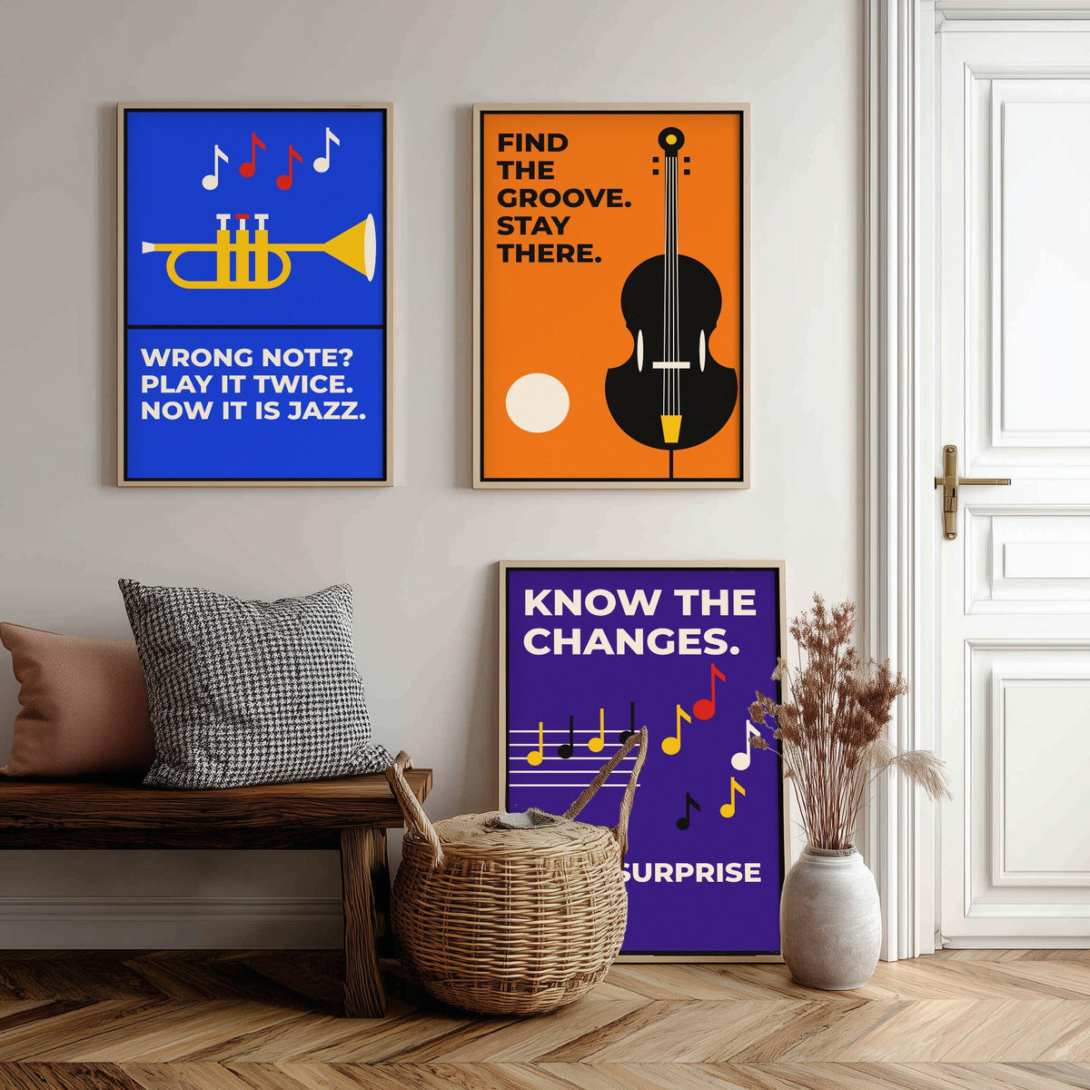 Jazz Quotes Set of Three Art Prints - 3 Retro Bauhaus Music Posters - Minimalist Music Wall Art Illustration V2