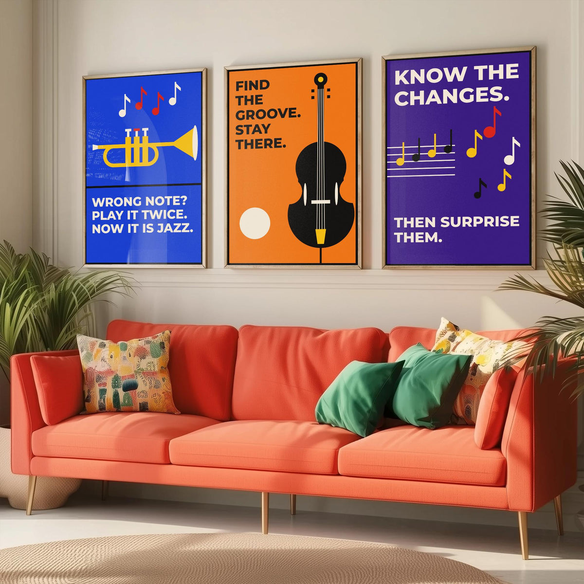 Jazz Quotes Set of Three Art Prints - 3 Retro Bauhaus Music Posters - Minimalist Music Wall Art Illustration V2