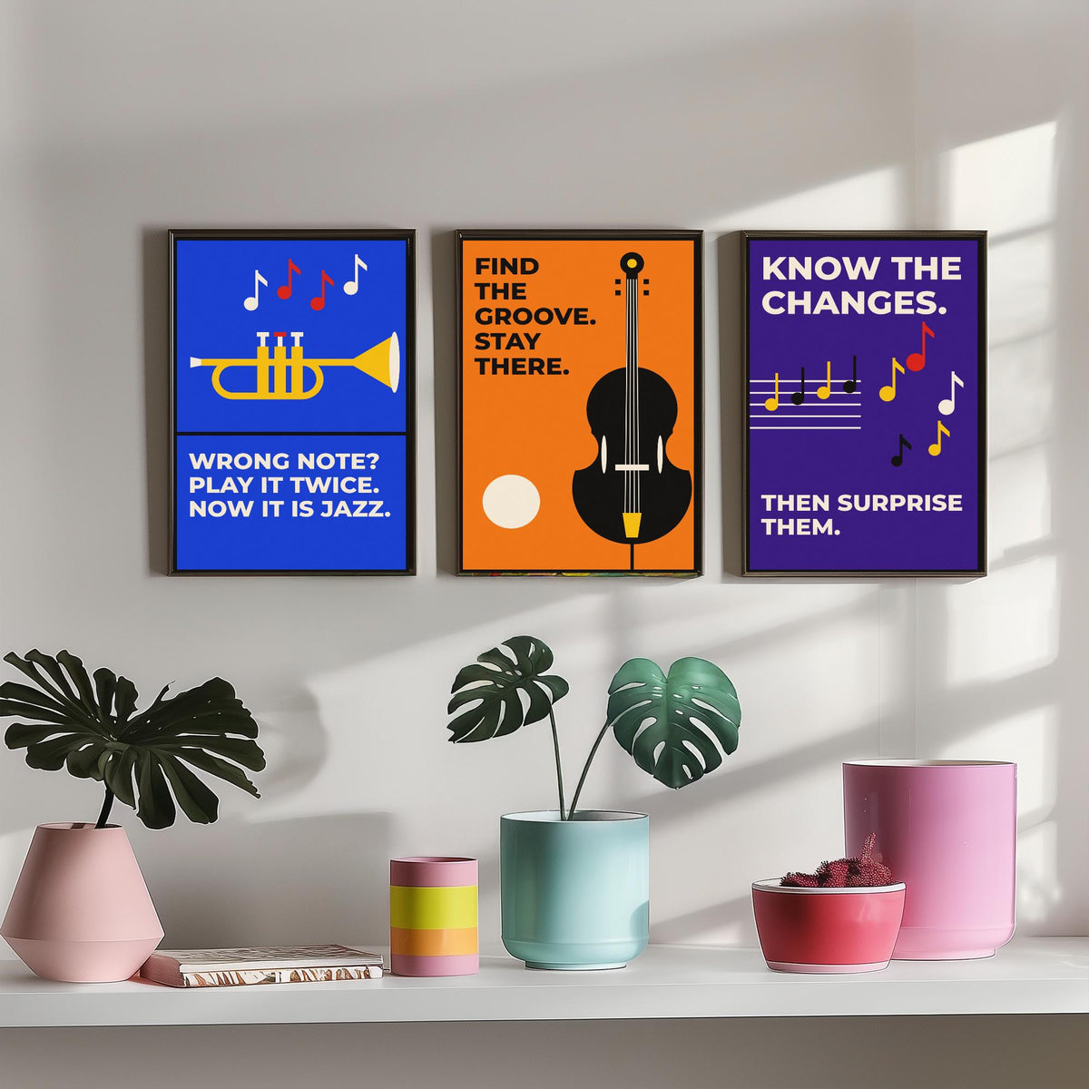 Jazz Quotes Set of Three Art Prints - 3 Retro Bauhaus Music Posters - Minimalist Music Wall Art Illustration V2