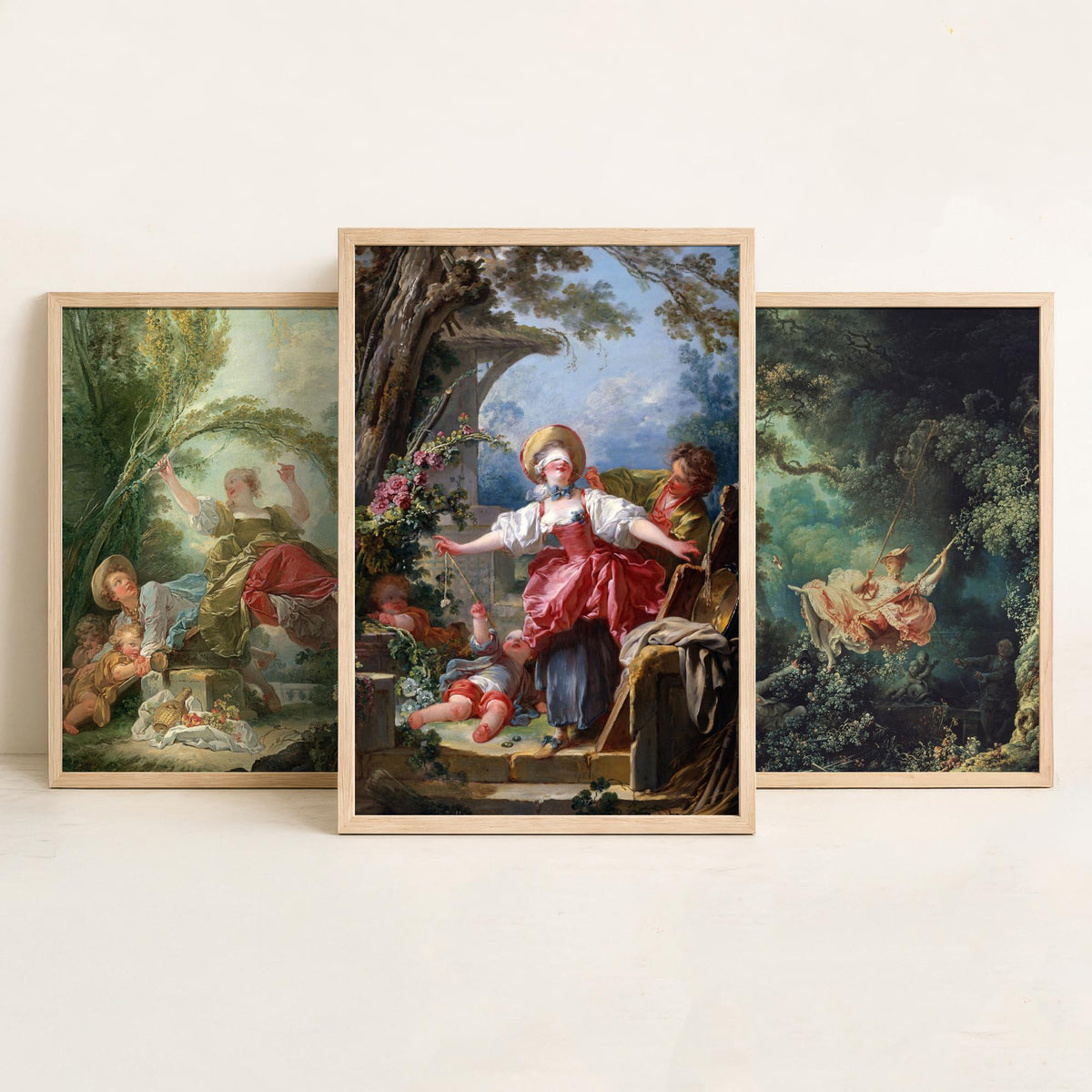 Jean Honore Fragonard Set of Three Art Prints - The Swing and Rococo Garden Scenes - Classic Painting Poster
