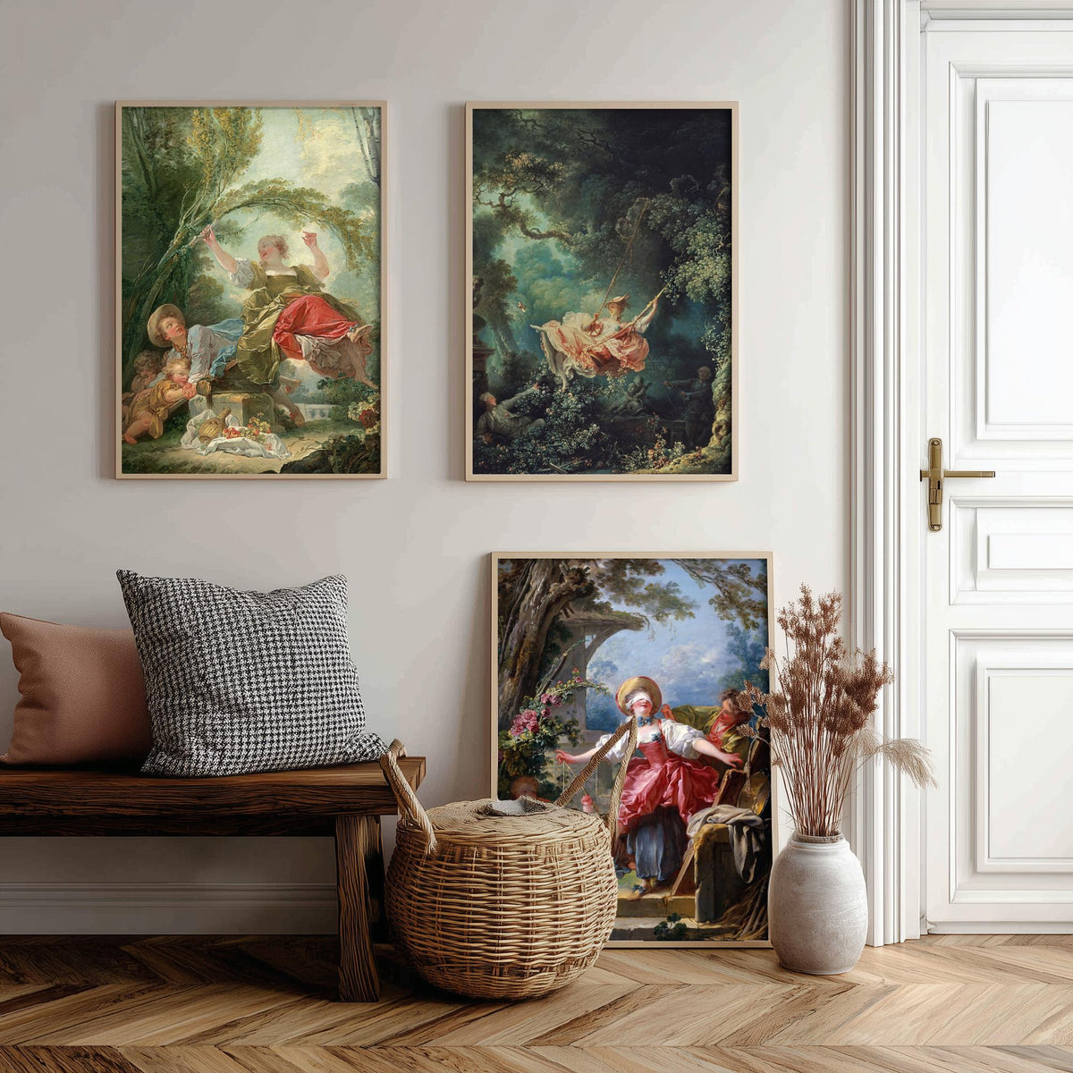 Jean Honore Fragonard Set of Three Art Prints - The Swing and Rococo Garden Scenes - Classic Painting Poster