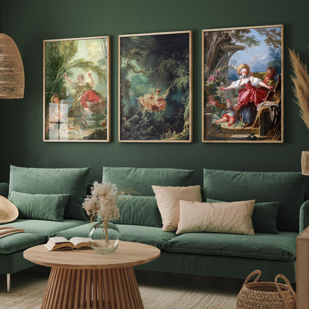 Jean Honore Fragonard Set of Three Art Prints - The Swing and Rococo Garden Scenes - Classic Painting Poster