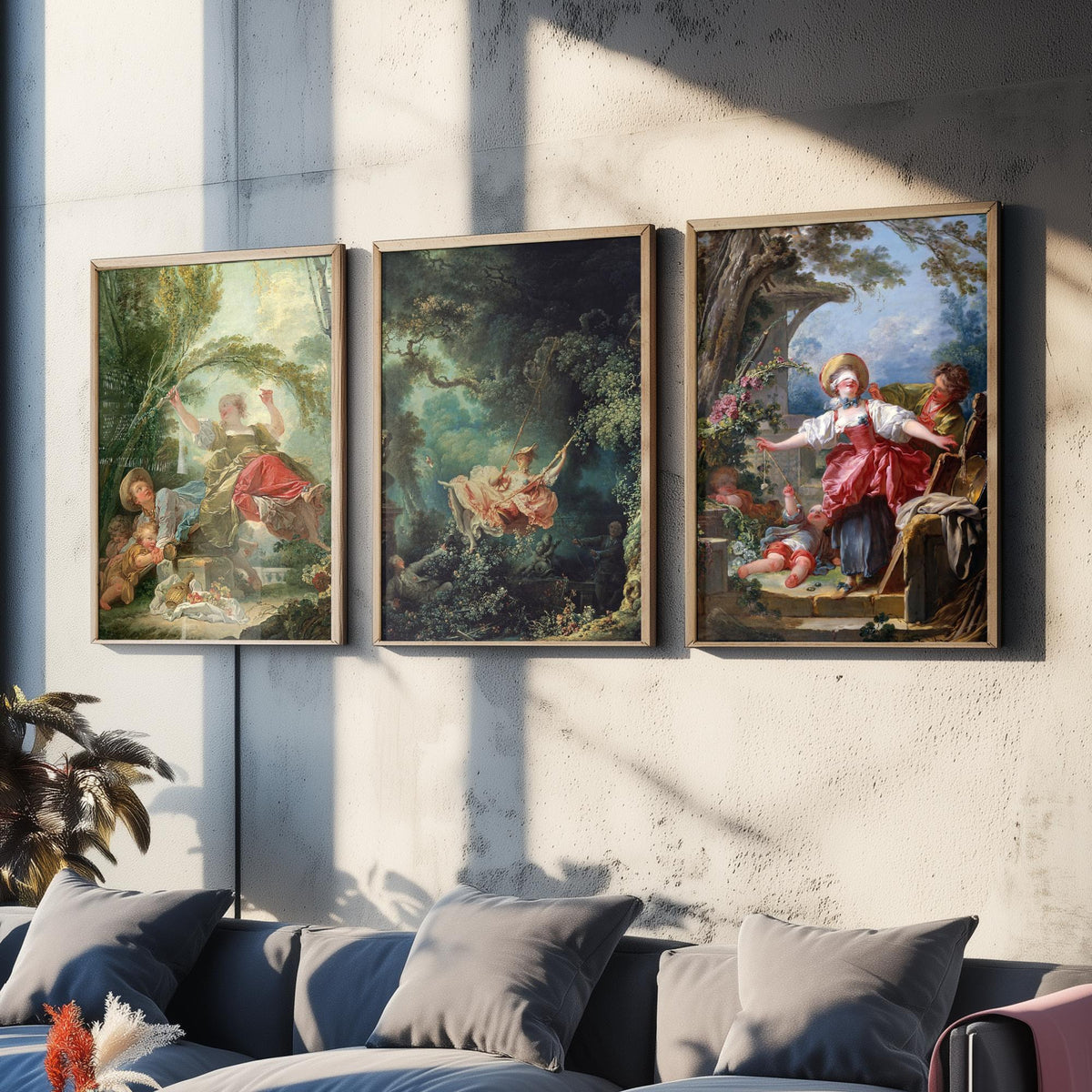 Jean Honore Fragonard Set of Three Art Prints - The Swing and Rococo Garden Scenes - Classic Painting Poster