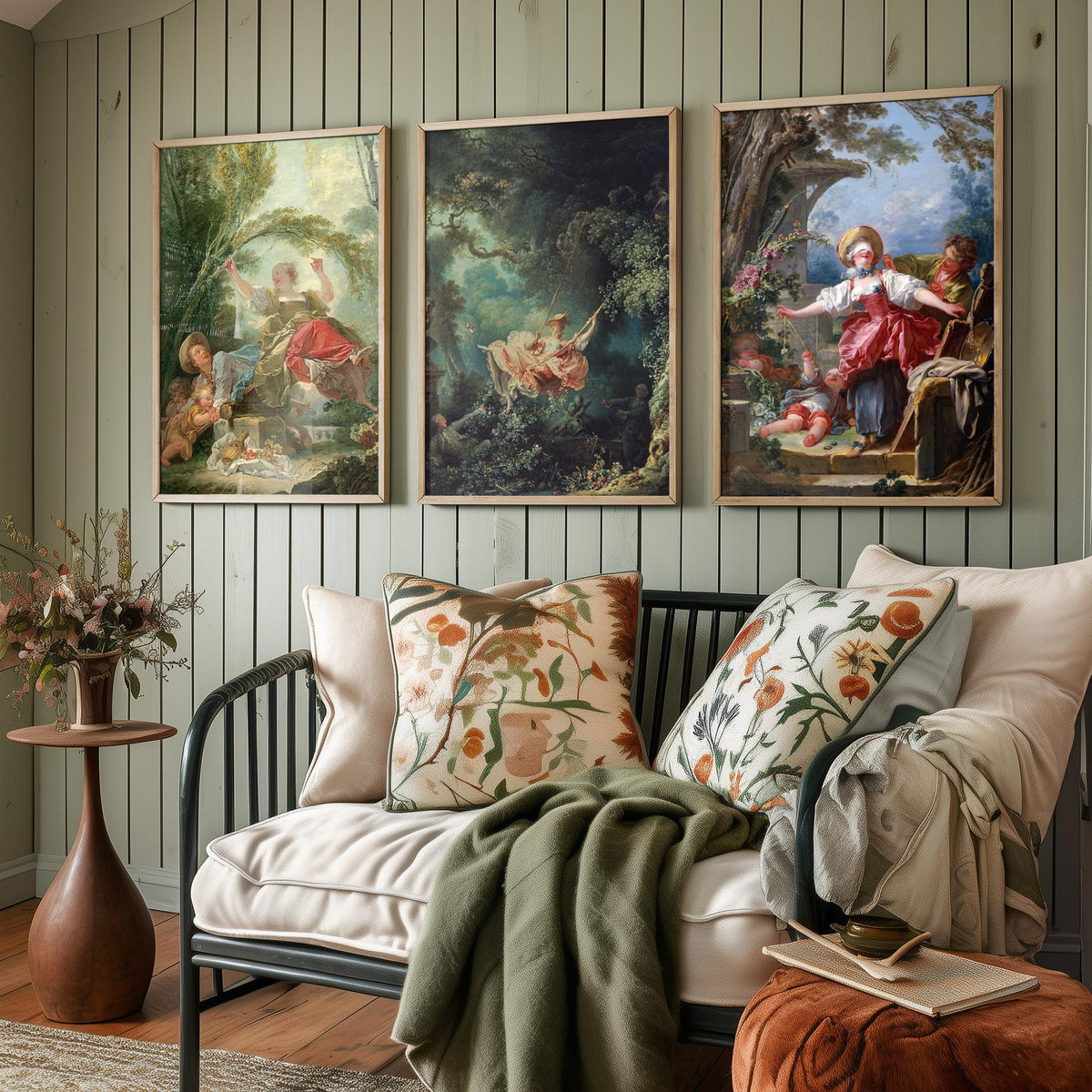 Jean Honore Fragonard Set of Three Art Prints - The Swing and Rococo Garden Scenes - Classic Painting Poster