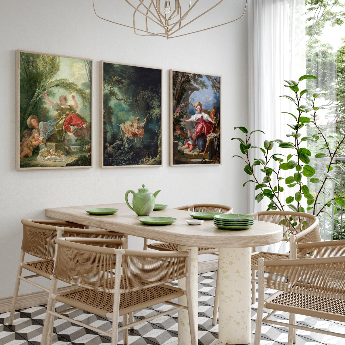 Jean Honore Fragonard Set of Three Art Prints - The Swing and Rococo Garden Scenes - Classic Painting Poster