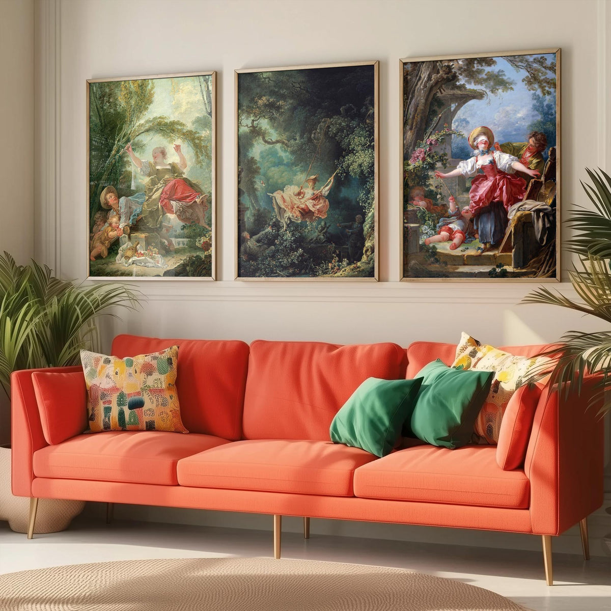 Jean Honore Fragonard Set of Three Art Prints - The Swing and Rococo Garden Scenes - Classic Painting Poster