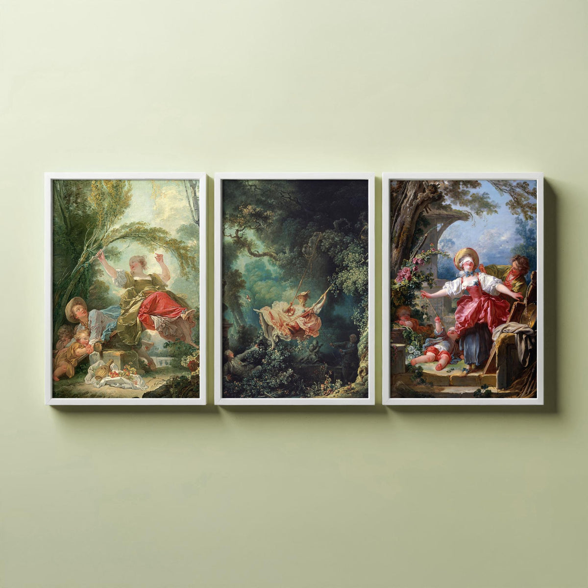 Jean Honore Fragonard Set of Three Art Prints - The Swing and Rococo Garden Scenes - Classic Painting Poster