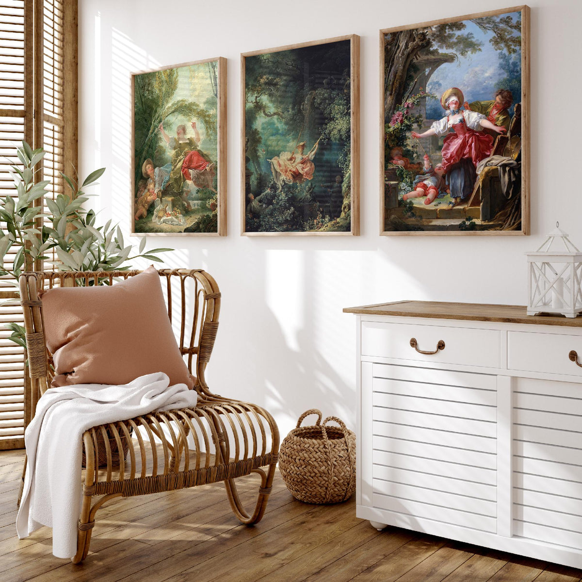 Jean Honore Fragonard Set of Three Art Prints - The Swing and Rococo Garden Scenes - Classic Painting Poster