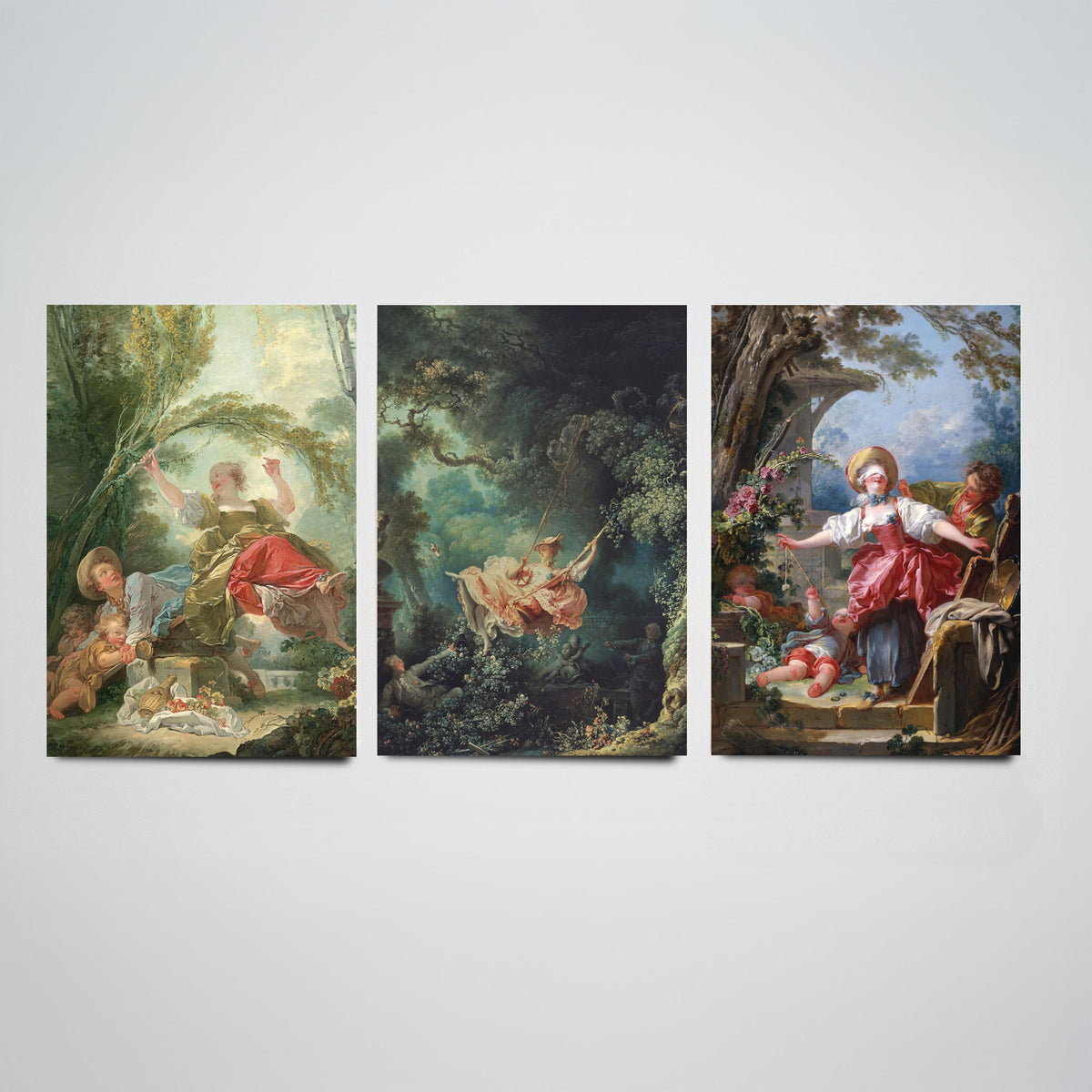 Jean Honore Fragonard Set of Three Art Prints - The Swing and Rococo Garden Scenes - Classic Painting Poster