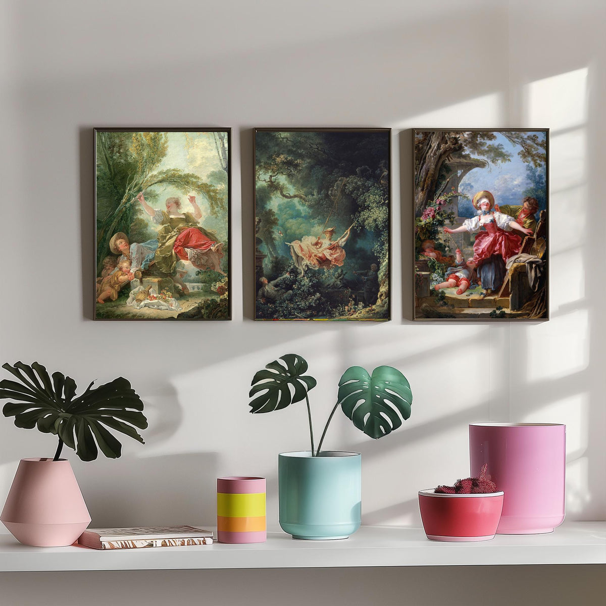 Jean Honore Fragonard Set of Three Art Prints - The Swing and Rococo Garden Scenes - Classic Painting Poster