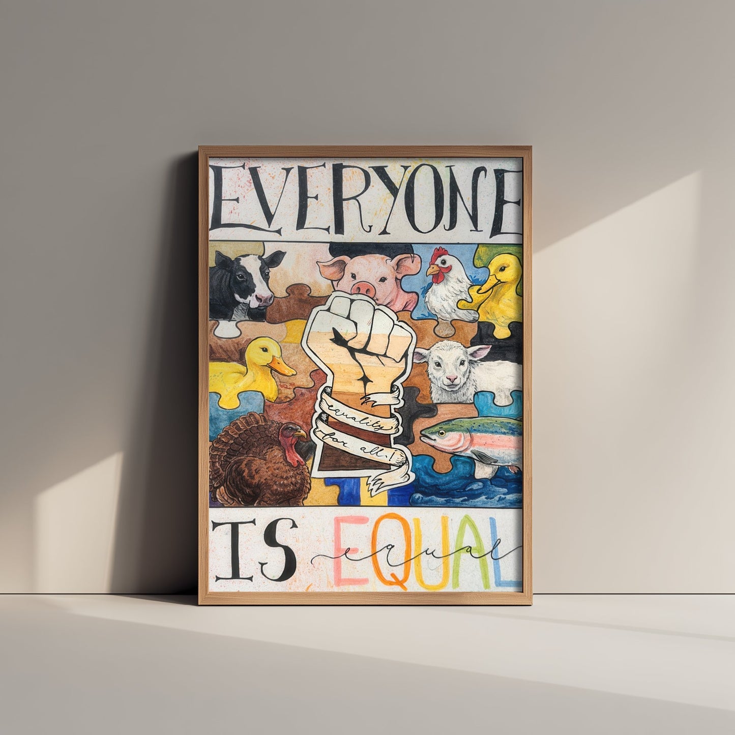 Everyone Is Equal Art Print - Vegan Animal Rights Poster - Jessica Redon Illustration Wall Art