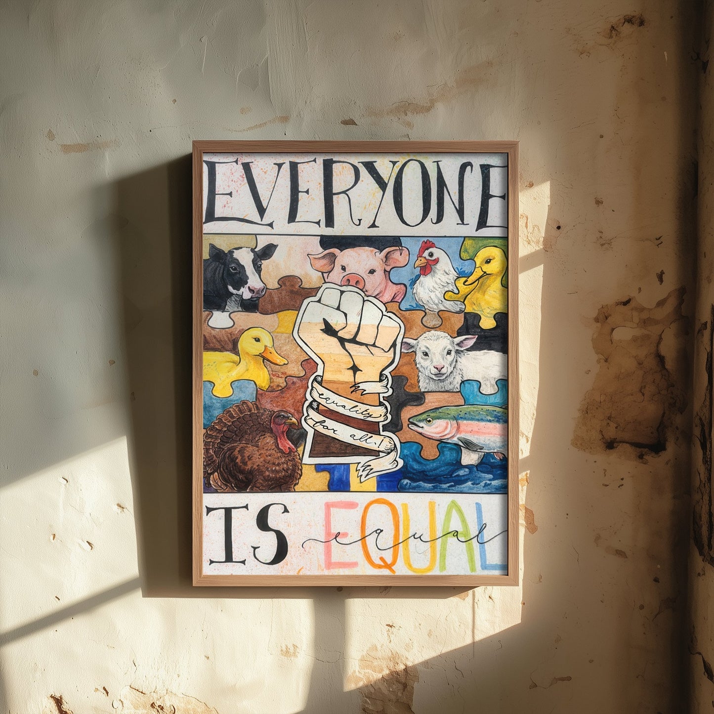 Everyone Is Equal Art Print - Vegan Animal Rights Poster - Jessica Redon Illustration Wall Art