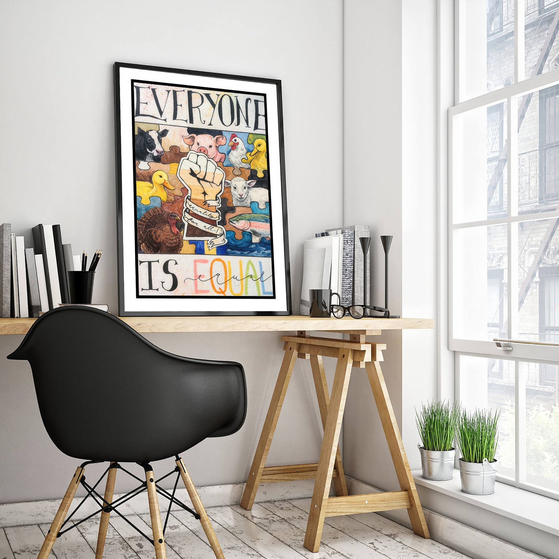 Everyone Is Equal Art Print - Vegan Animal Rights Poster - Jessica Redon Illustration Wall Art