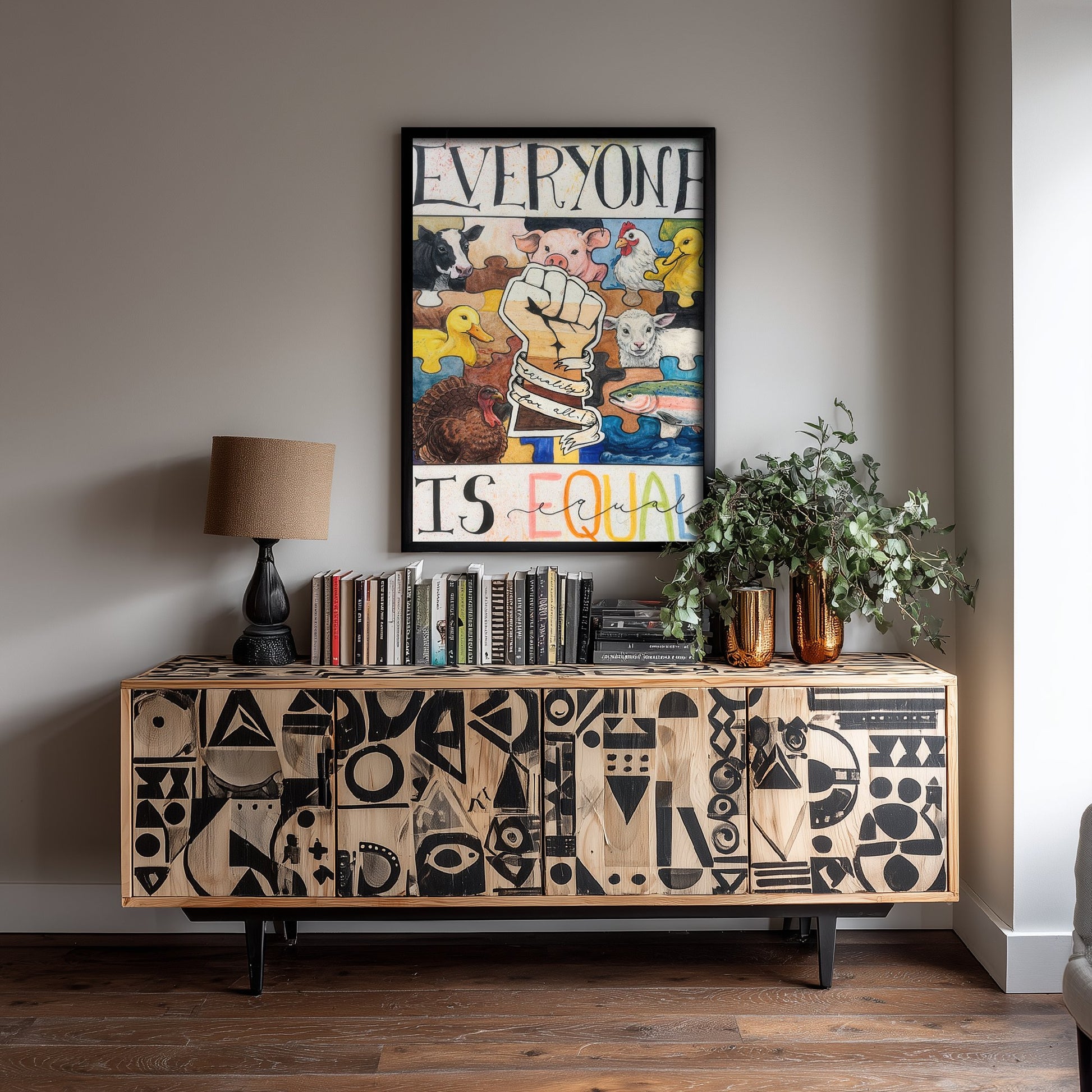 Everyone Is Equal Art Print - Vegan Animal Rights Poster - Jessica Redon Illustration Wall Art
