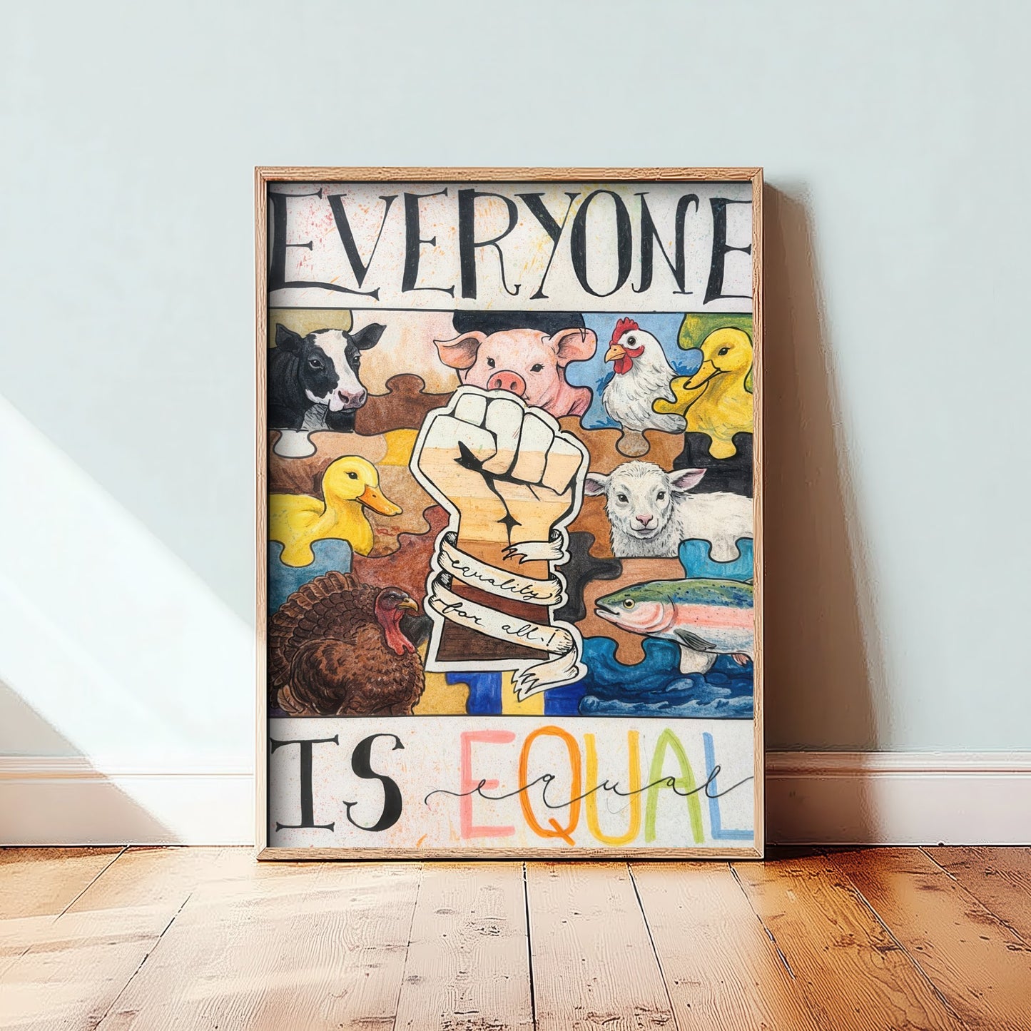 Everyone Is Equal Art Print - Vegan Animal Rights Poster - Jessica Redon Illustration Wall Art