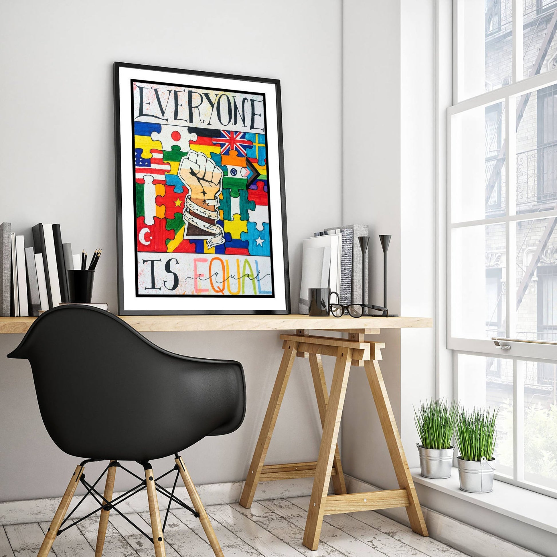 Everyone Is Equal Art Print - World Flags Unity Poster - Jessica Redon Illustration Wall Art