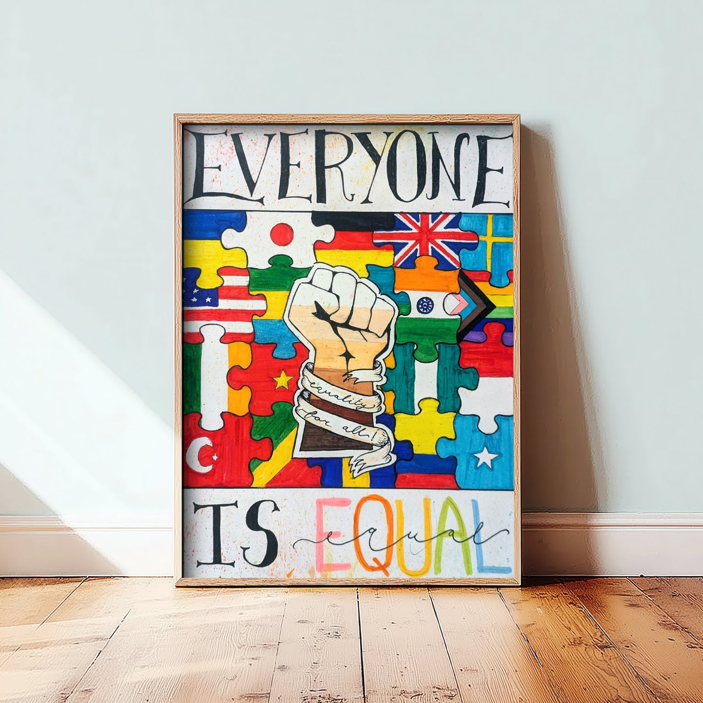 Everyone Is Equal Art Print - World Flags Unity Poster - Jessica Redon Illustration Wall Art