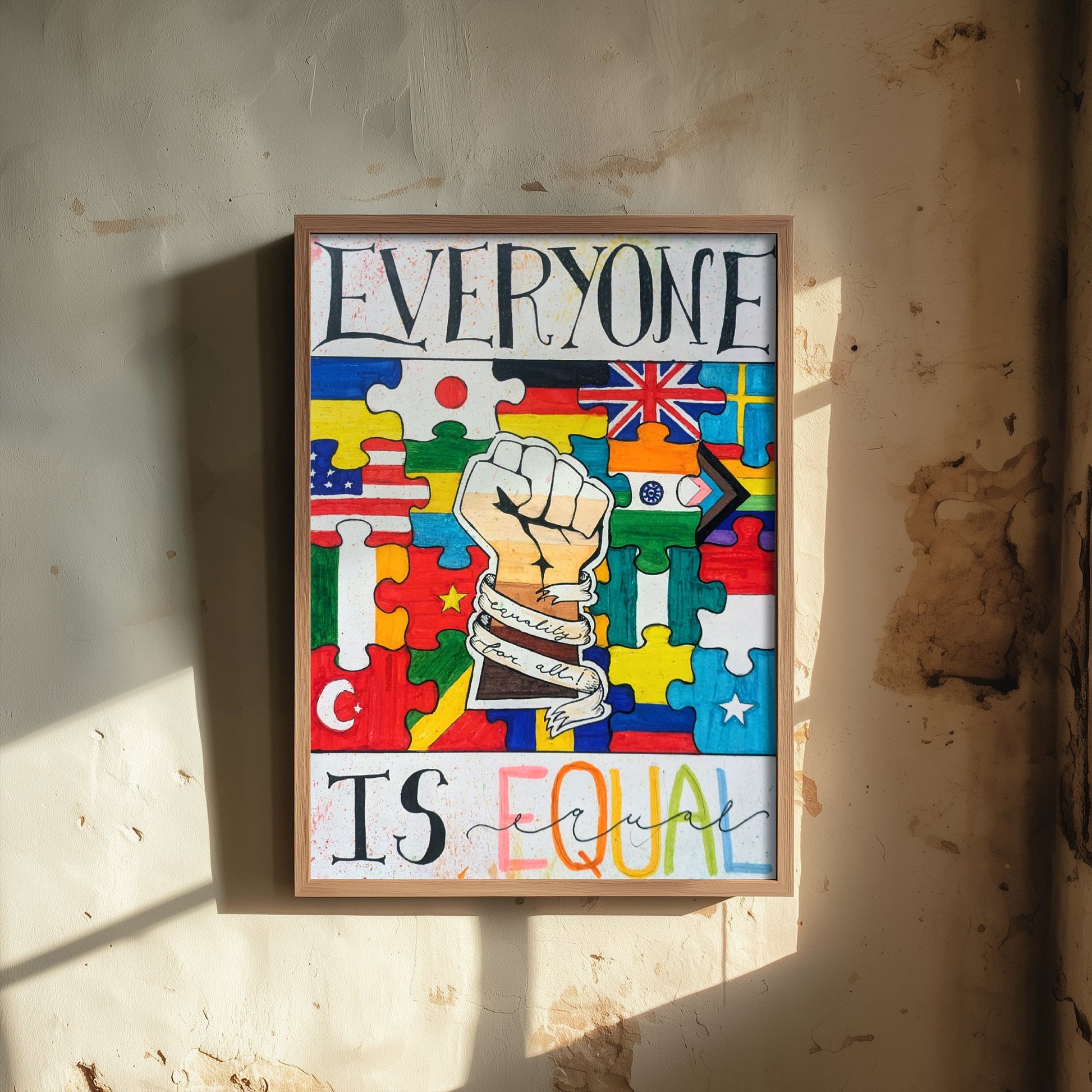 Everyone Is Equal Art Print - World Flags Unity Poster - Jessica Redon Illustration Wall Art