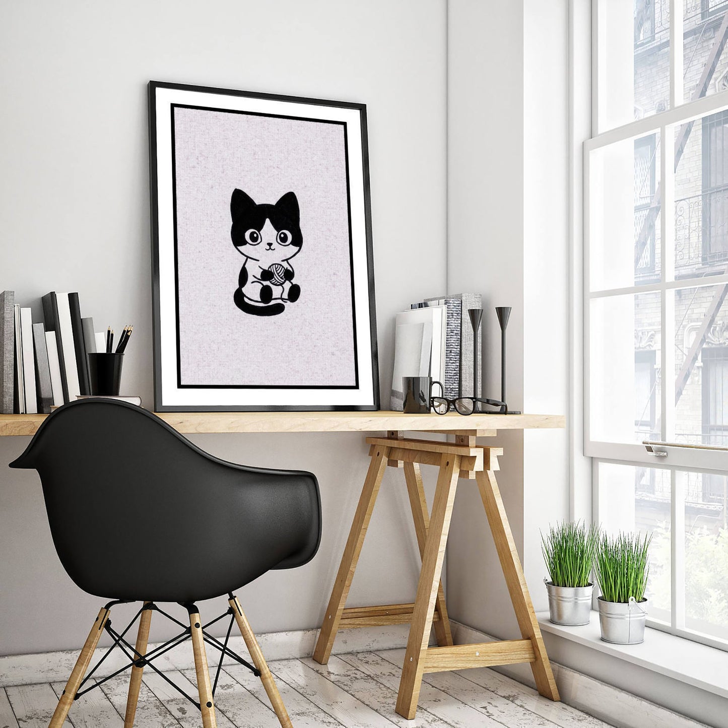 Cat Line Drawing Art Print - Minimalist Animal Poster - Cute Nursery Wall Art - Kids Room Decor 1/3