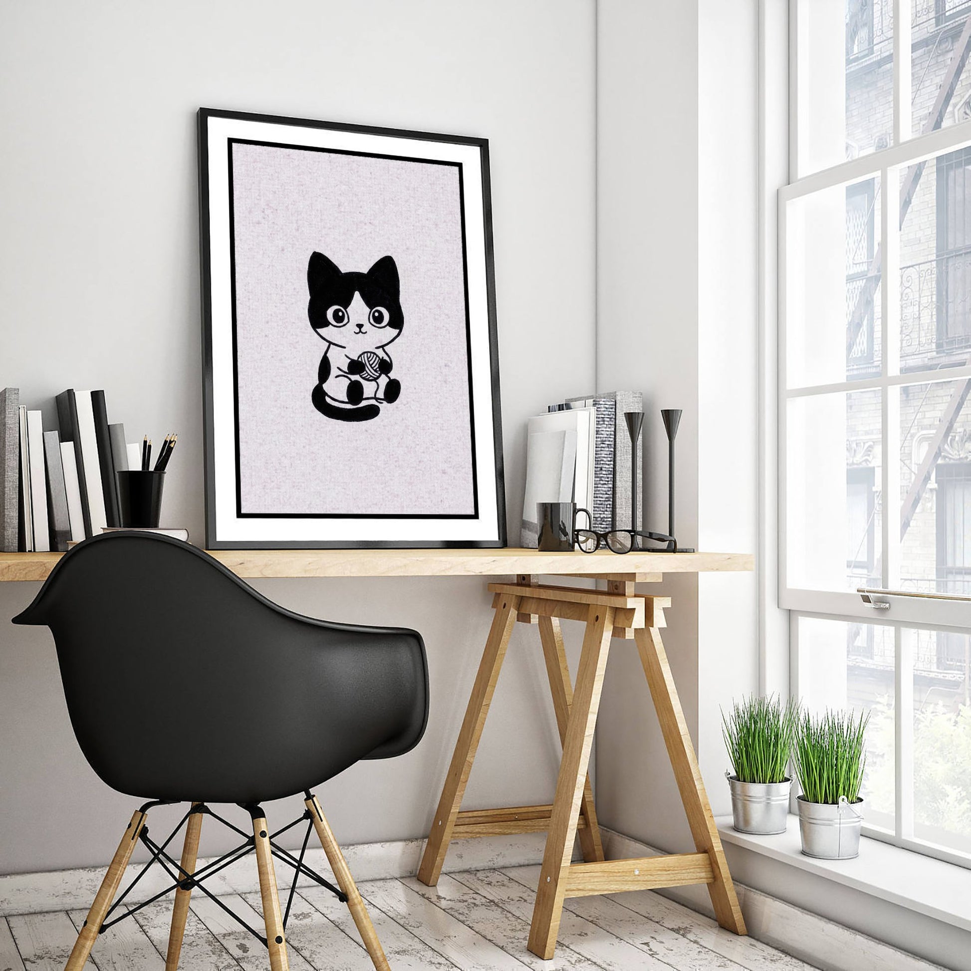 Cat Line Drawing Art Print - Minimalist Animal Poster - Cute Nursery Wall Art - Kids Room Decor 1/3