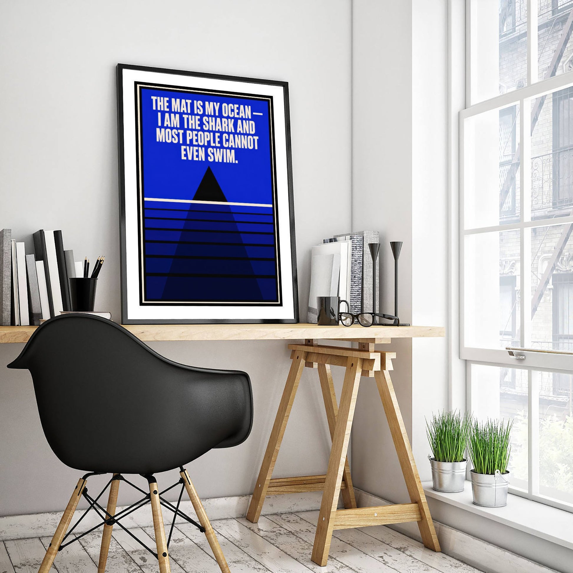 Jiu Jitsu Quote Art Print - The Mat Is My Ocean I Am the Shark - BJJ Poster Illustration V1 1/3