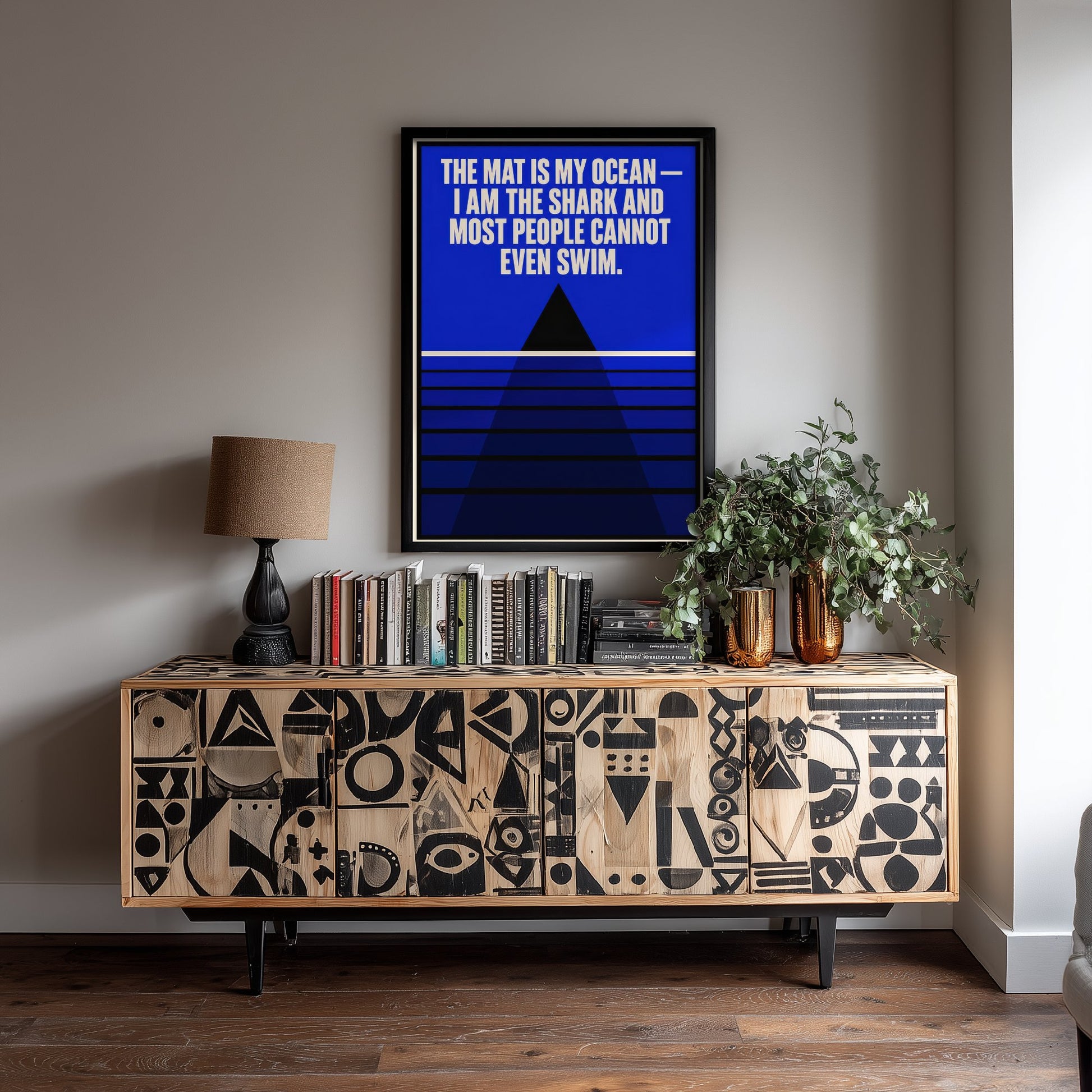Jiu Jitsu Quote Art Print - The Mat Is My Ocean I Am the Shark - BJJ Poster Illustration V1 1/3