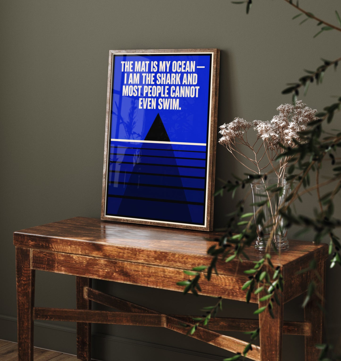 Jiu Jitsu Quote Art Print - The Mat Is My Ocean I Am the Shark - BJJ Poster Illustration V1 1/3