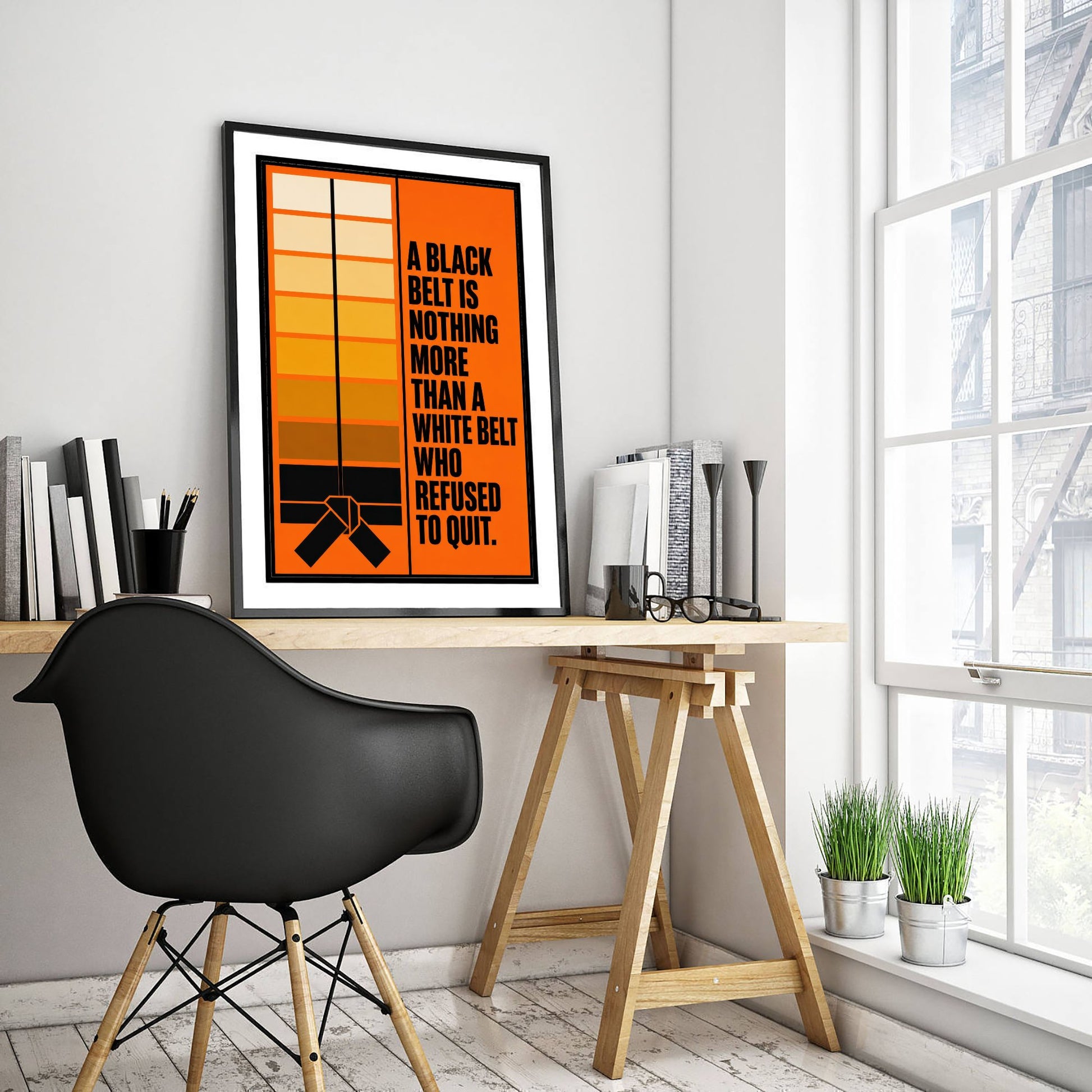 Jiu Jitsu Quote Art Print - A Black Belt Is a White Belt Who Refused to Quit - BJJ Poster Illustration V1 2/3