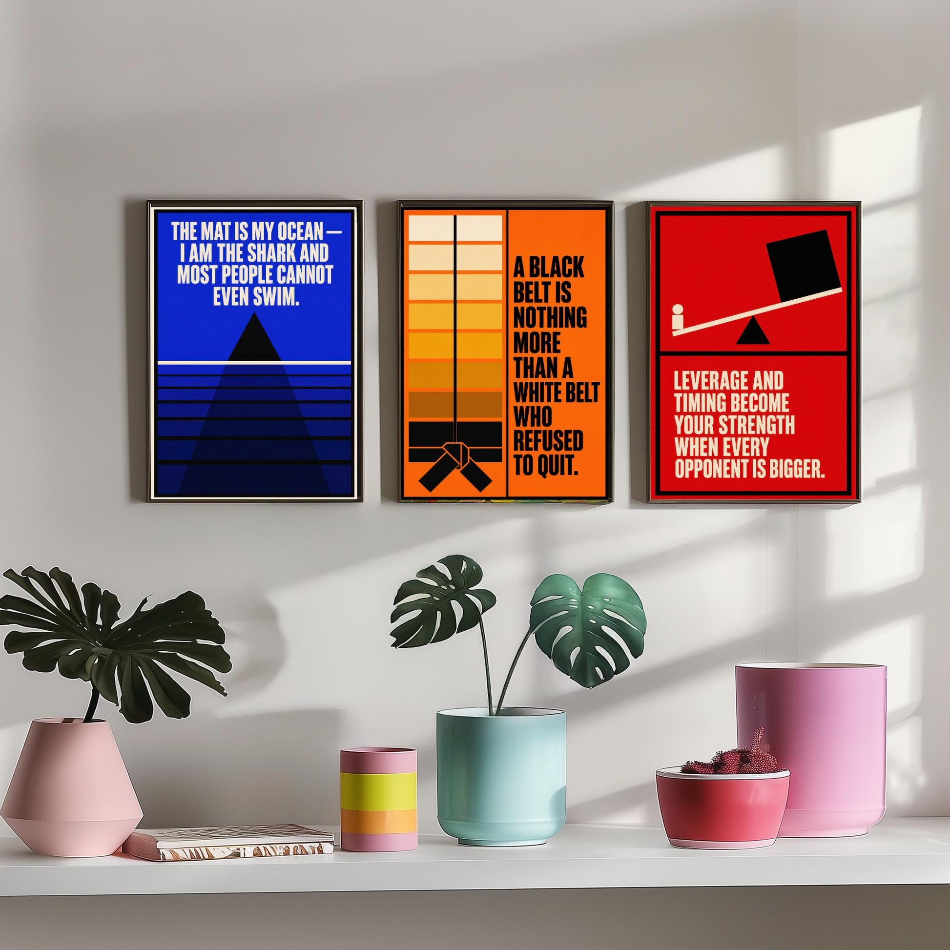 Jiu Jitsu Quotes Set of Three Art Prints - 3 Bauhaus BJJ Posters - Minimalist Martial Arts Wall Art Illustration V1