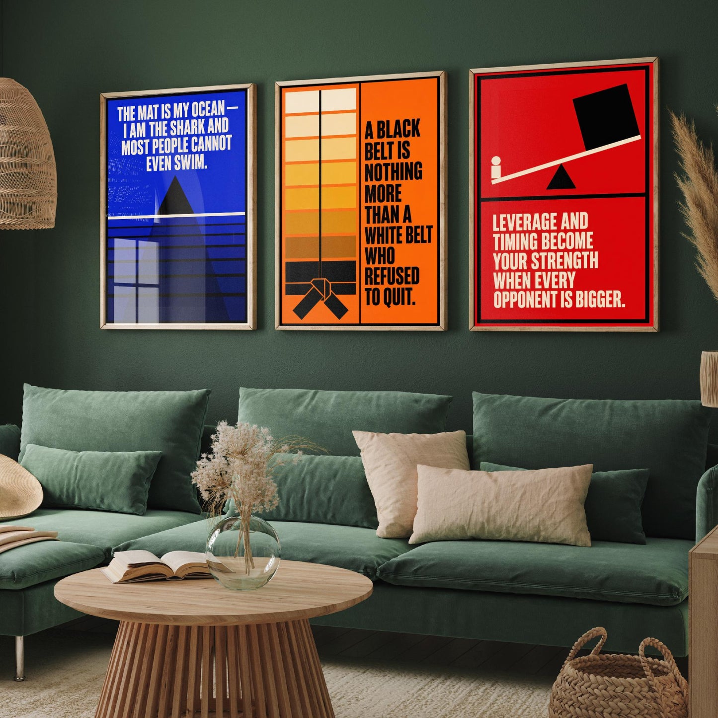 Jiu Jitsu Quotes Set of Three Art Prints - 3 Bauhaus BJJ Posters - Minimalist Martial Arts Wall Art Illustration V1