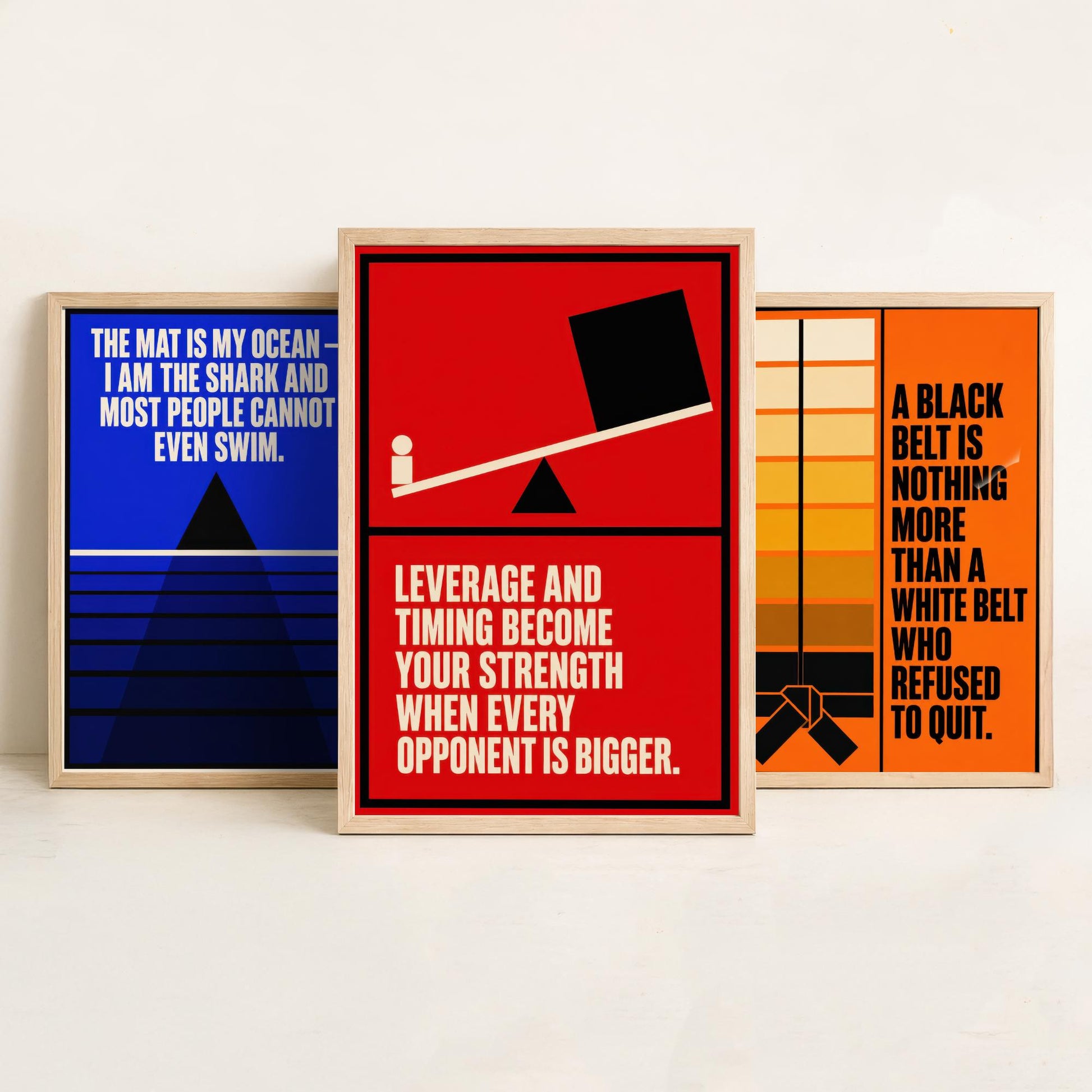 Jiu Jitsu Quotes Set of Three Art Prints - 3 Bauhaus BJJ Posters - Minimalist Martial Arts Wall Art Illustration V1