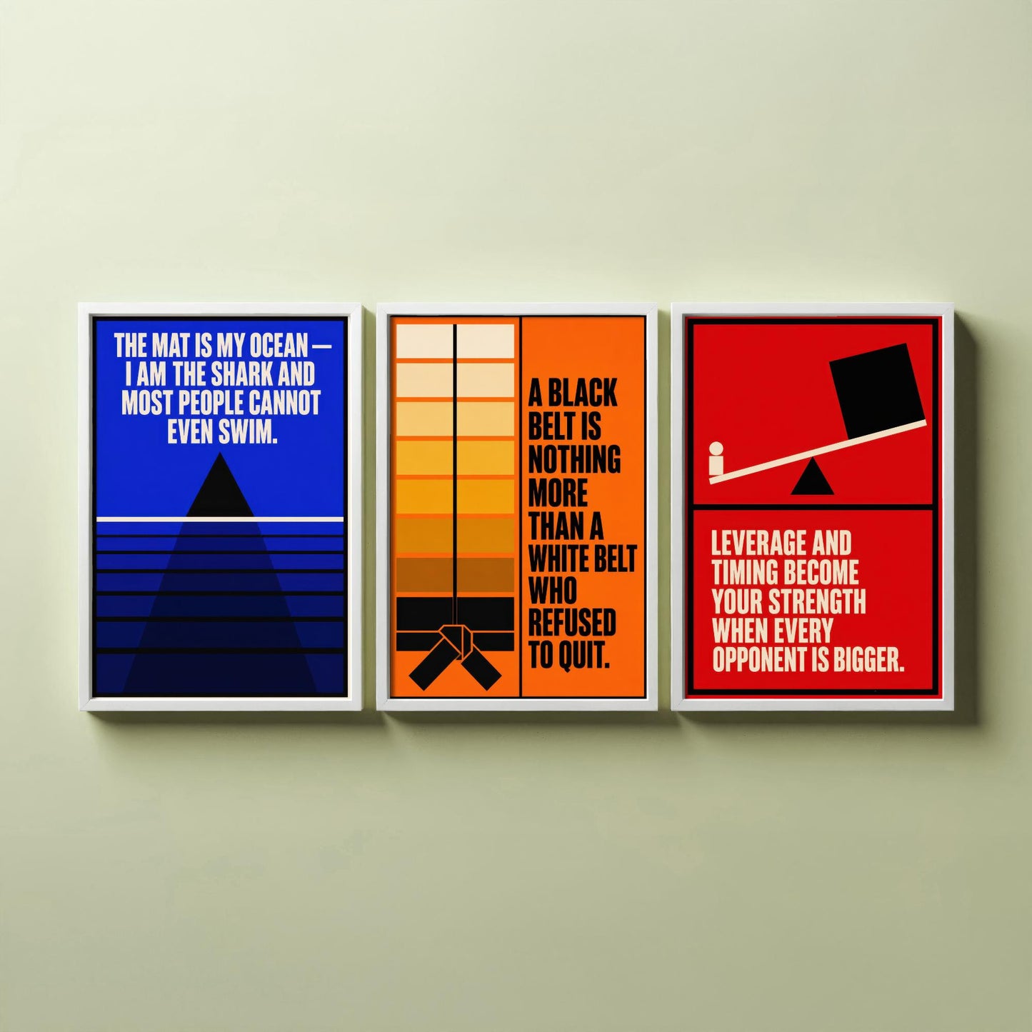 Jiu Jitsu Quotes Set of Three Art Prints - 3 Bauhaus BJJ Posters - Minimalist Martial Arts Wall Art Illustration V1