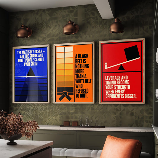 Jiu Jitsu Quotes Set of Three Art Prints - 3 Bauhaus BJJ Posters - Minimalist Martial Arts Wall Art Illustration V1