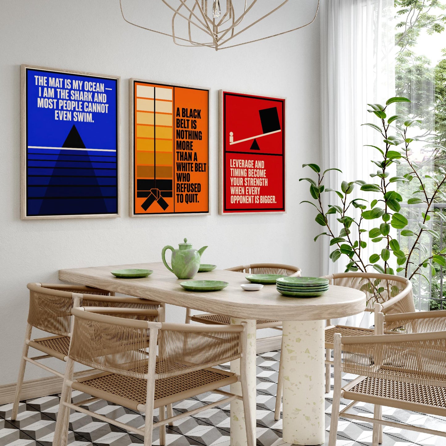 Jiu Jitsu Quotes Set of Three Art Prints - 3 Bauhaus BJJ Posters - Minimalist Martial Arts Wall Art Illustration V1